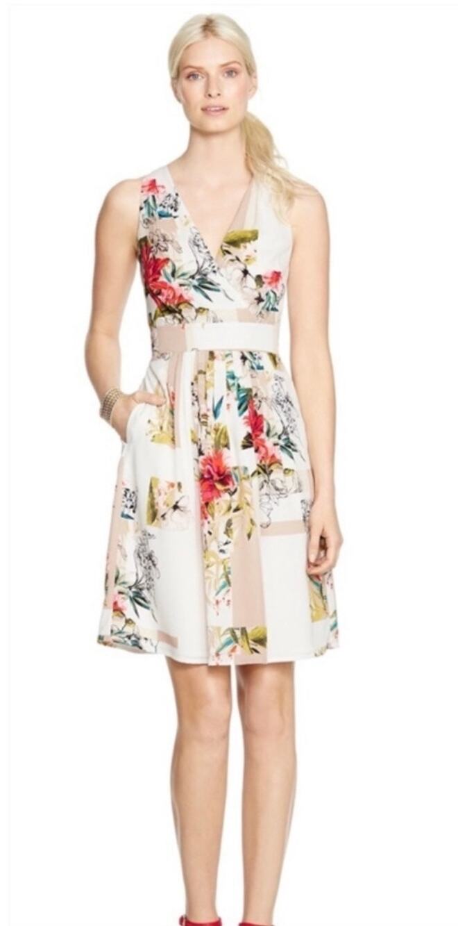 White House Black Market Floral Print Tie Dress Size 6 Multicolor